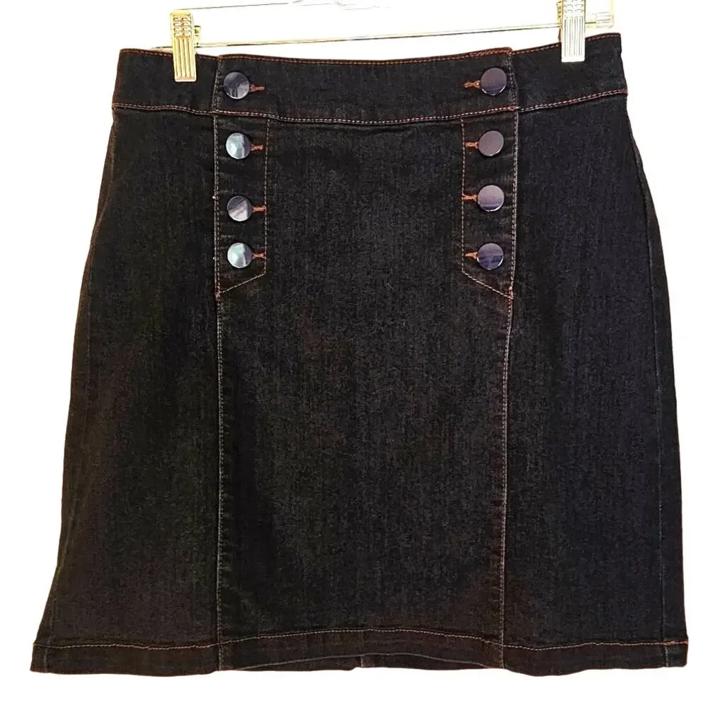 Charter Club Denim Jean Sailor Nautical Classic Cottagecore Skirt w/ Buttons